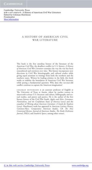 A History of American Civil War Literature Edited by Coleman Hutchison Frontmatter More Information
