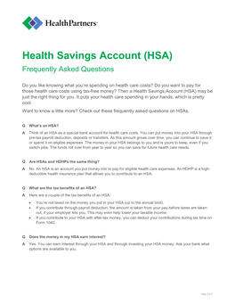 Health Savings Account (HSA) Frequently Asked Questions