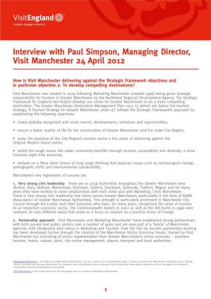 Interview with Paul Simpson, Managing Director, Visit Manchester 24 April 2012