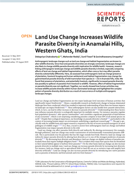 Land Use Change Increases Wildlife Parasite Diversity In