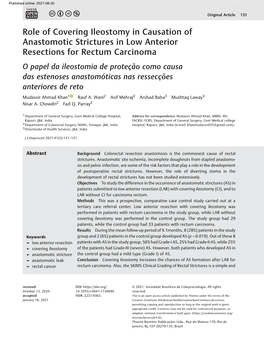Role of Covering Ileostomy in Causation of Anastomotic Strictures in Low Anterior Resections for Rectum Carcinoma