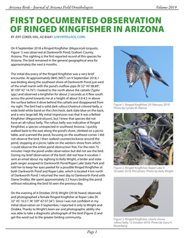 First Documented Observation of Ringed Kingfisher in Arizona by Jeff Coker, Vail, Az 85641 (Uwviper@Aol.Com)
