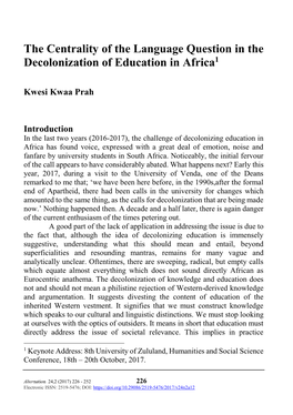 The Centrality of the Language Question in the Decolonization of Education in Africa1