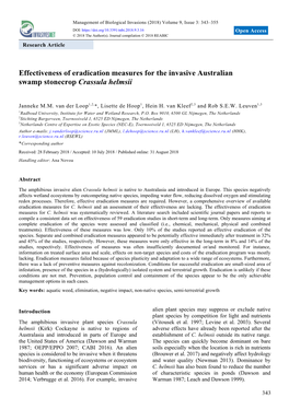 Effectiveness of Eradication Measures for the Invasive Australian Swamp Stonecrop Crassula Helmsii