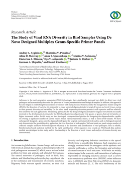 The Study of Viral RNA Diversity in Bird Samples Using De Novo Designed Multiplex Genus-Specific Primer Panels