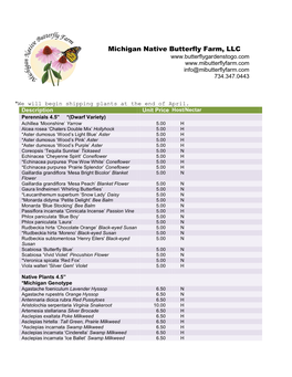 Michigan Native Butterfly Farm, LLC Info@Mibutterflyfarm.Com 734.347.0443