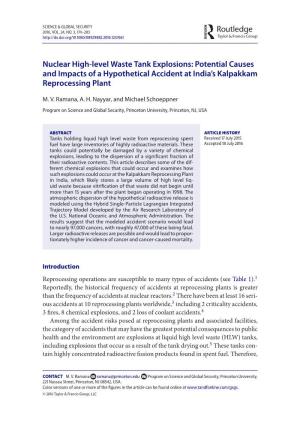 Nuclear High-Level Waste Tank Explosions: Potential Causes and Impacts of a Hypothetical Accident at India's Kalpakkam Repro