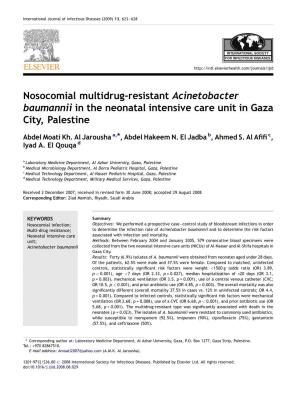 Nosocomial Multidrug-Resistant Acinetobacter Baumannii in the Neonatal Intensive Care Unit in Gaza City, Palestine