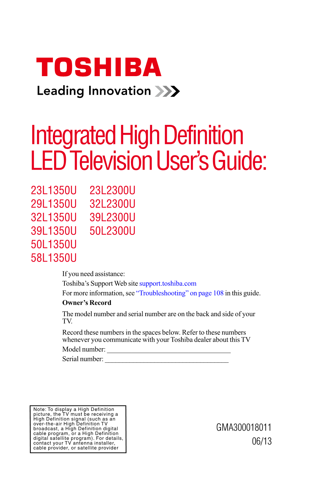 Integrated High Definition LED Television User's Guide