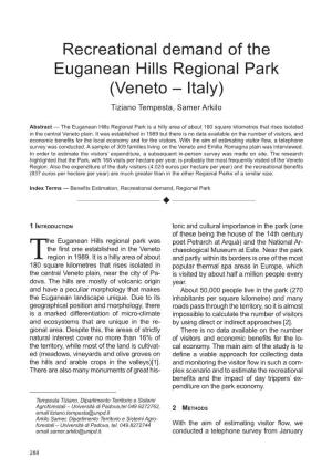 Recreational Demand of the Euganean Hills Regional Park (Veneto – Italy) Tiziano Tempesta, Samer Arkilo