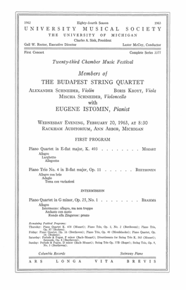 Members of the BUDAPEST STRING QUARTET EUGENE ISTOMIN, Pianist