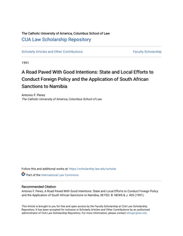 State and Local Efforts to Conduct Foreign Policy and the Application of South African Sanctions to Namibia