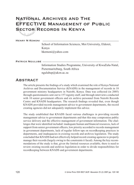 National Archives and the EFFECTIVE Management of Public Sector Records in Kenya