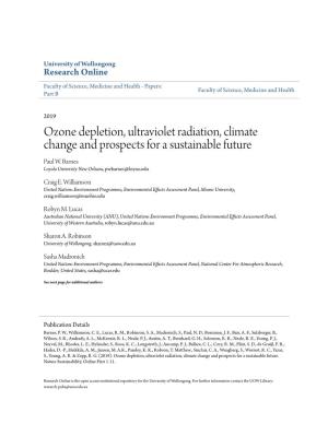 Ozone Depletion, Ultraviolet Radiation, Climate Change and Prospects for a Sustainable Future Paul W