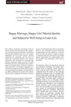 Happy Marriage, Happy Life? Marital Quality and Subjective Well-Being in Later Life