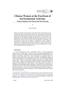 Chinese Women at the Forefront of Environmental Activism: Wang Yongchen, Liao Xiaoyi and Tian Guirong