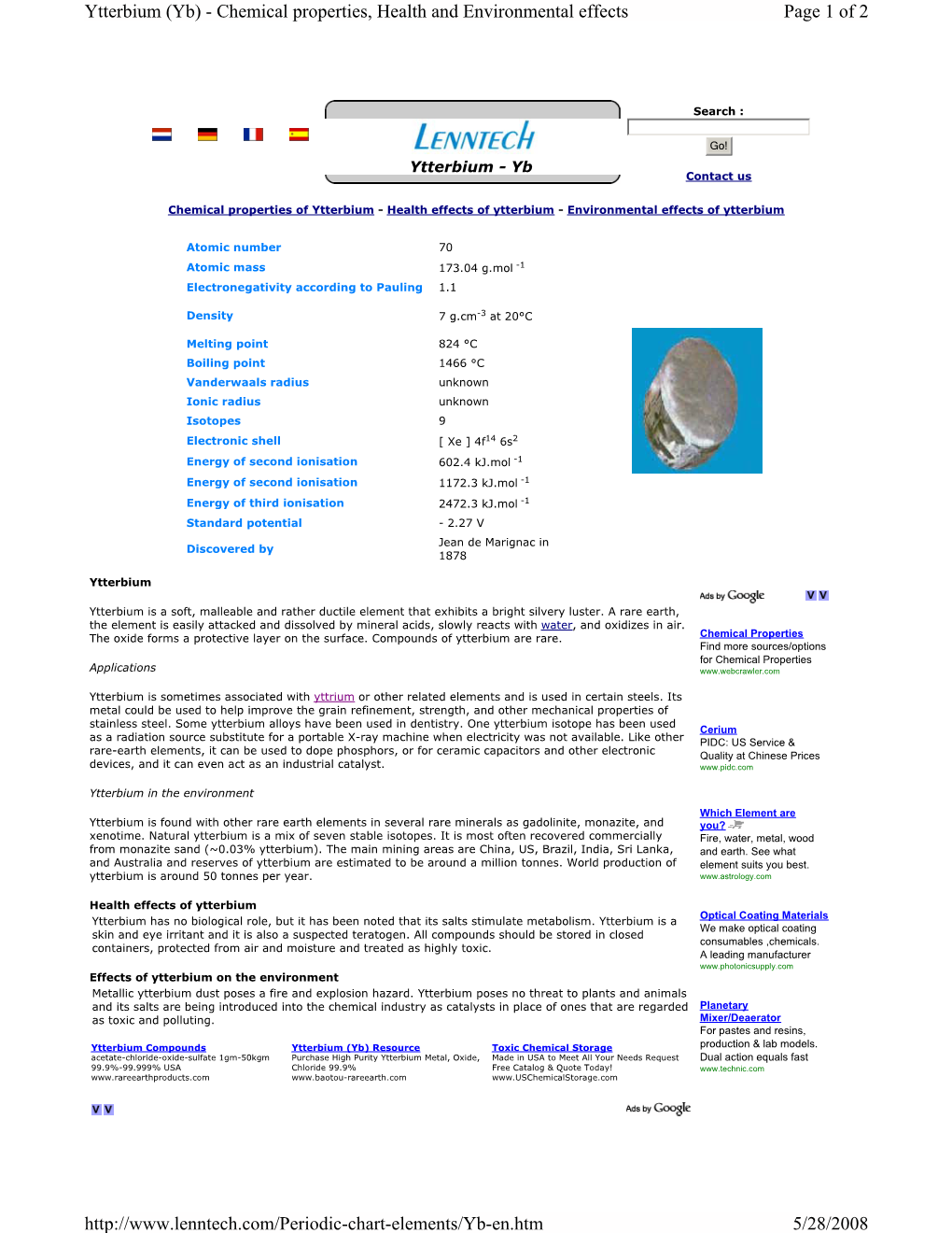 Page 1 of 2 Ytterbium (Yb)