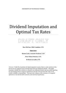 Dividend Imputation and Optimal Tax Rates