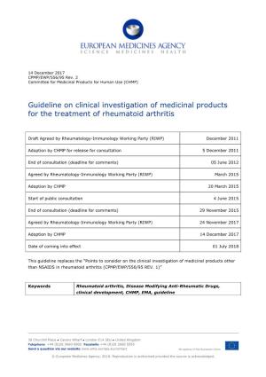 Guideline on Clinical Investigation of Medicinal Products for the Treatment of Rheumatoid Arthritis
