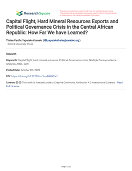 Capital Flight, Hard Mineral Resources Exports and Political Governance Crisis in the Central African Republic: How Far We Have Learned?