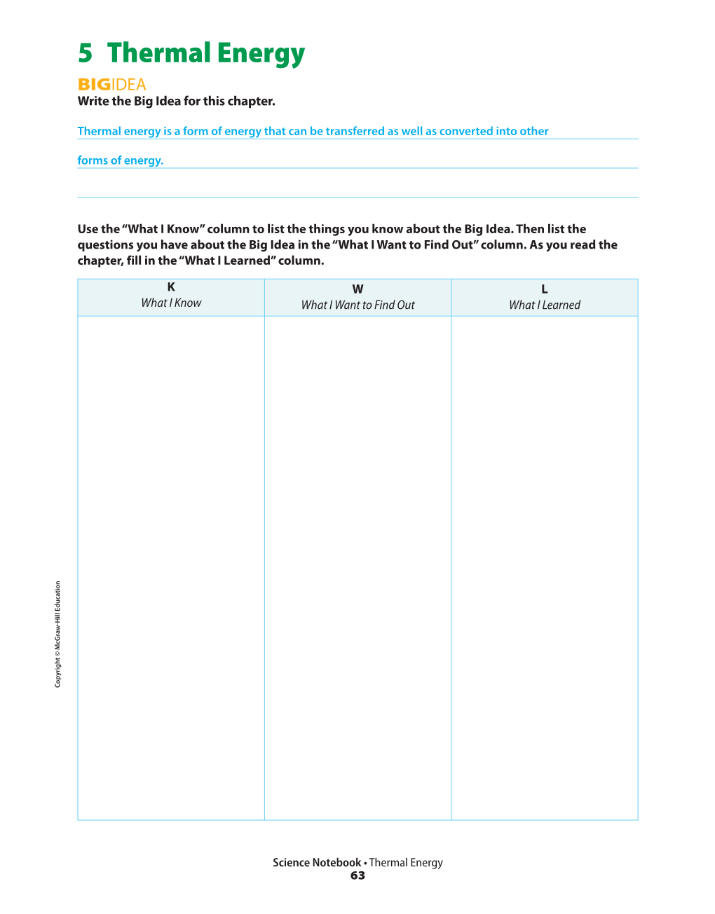 5 Thermal Energy BIGIDEA Write the Big Idea for This Chapter