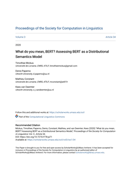 Assessing BERT As a Distributional Semantics Model