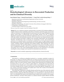 Biotechnological Advances in Resveratrol Production and Its Chemical Diversity