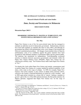 State, Society and Governance in Melanesia