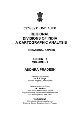 Regional Divisions of India a Cartographic Analysis, Vol-I, Series-1