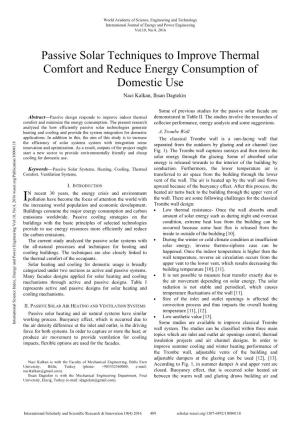 Passive Solar Techniques to Improve Thermal Comfort and Reduce Energy Consumption of Domestic Use Naci Kalkan, Ihsan Dagtekin