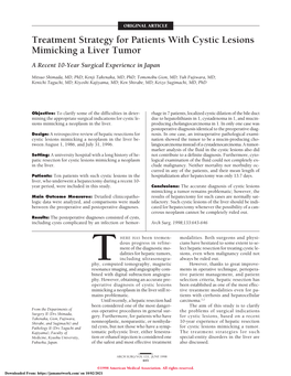 Treatment Strategy for Patients with Cystic Lesions Mimicking a Liver Tumor a Recent 10-Year Surgical Experience in Japan