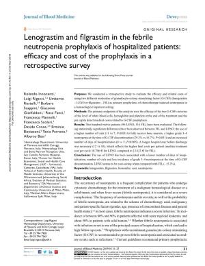 Lenograstim and Filgrastim in the Febrile Neutropenia Prophylaxis Open Access to Scientific and Medical Research DOI