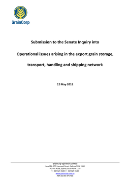 Submission to the Senate Inquiry Into Operational Issues Arising in the Export Grain Storage, Transport, Handling and Shipping Network