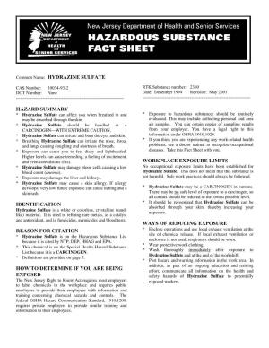 Hydrazine Sulfate Hazard Summary Identification