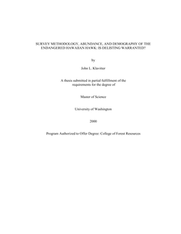 Demography of the Hawaiian Hawk