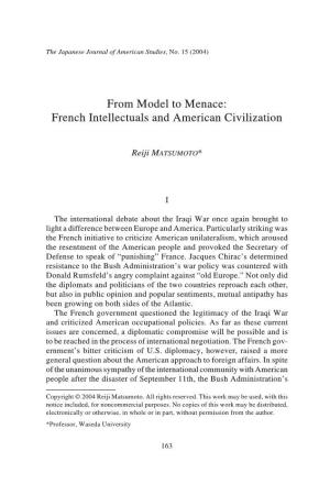 From Model to Menace: French Intellectuals and American Civilization