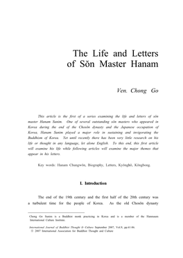 The Life and Letters of Sŏn Master Hanam