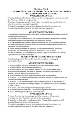 Manual No-2 the Powers and Duties of Its Officers and Employees Duties of Chief Fire Officer Operational Duties 1