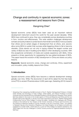 Change and Continuity in Special Economic Zones: a Reassessment and Lessons from China