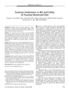 Fructose Intolerance in IBS and Utility of Fructose-Restricted Diet Young K
