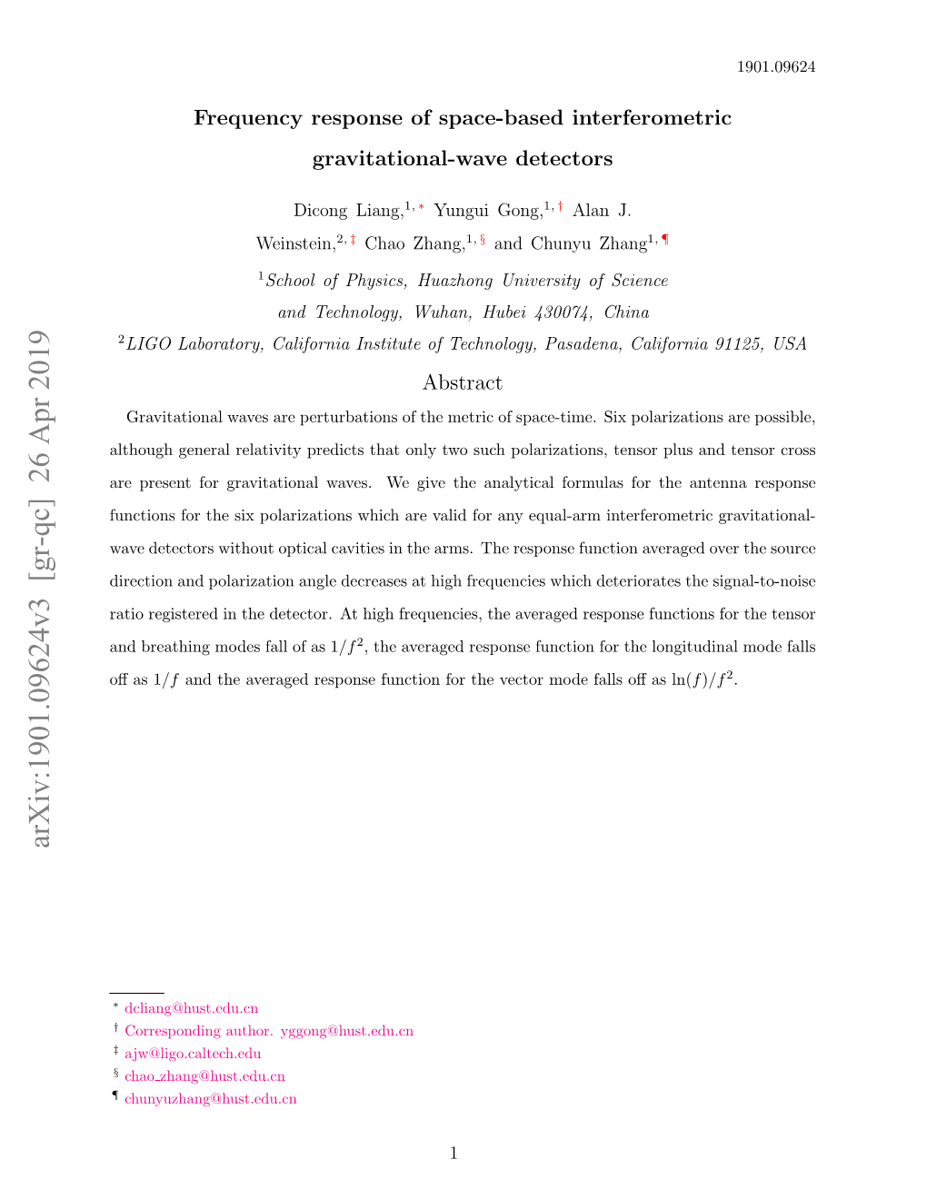 Arxiv:1901.09624V3 [Gr-Qc] 26 Apr 2019