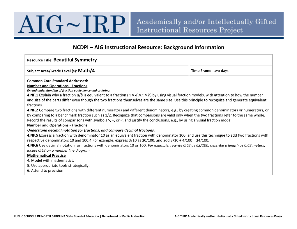 NCDPI AIG Instructional Resource: Background Information s3