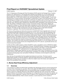 Final Report on HUD52667 Spreadsheet Update GARD Analytics February 12, 2007 the U.S