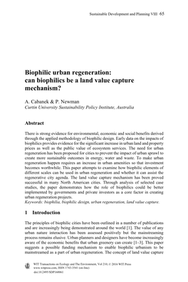Biophilic Urban Regeneration: Can Biophilics Be a Land Value Capture Mechanism?