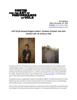 CAP UCLA Presents Regina Carter's 'Southern Comfort' Plus Sam