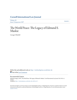 The World Peace: the Legacy of Edmund S. Muskie