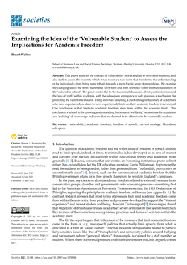 'Vulnerable Student' to Assess the Implications for Academic Freedom