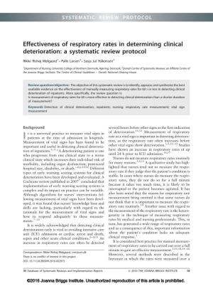 Effectiveness of Respiratory Rates in Determining Clinical Deterioration: a Systematic Review Protocol