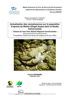 Actualisation Des Connaissances Sur La Population D'aprons Du Rhône (Zingel Asper) Dans Le Doubs Franco-Suisse