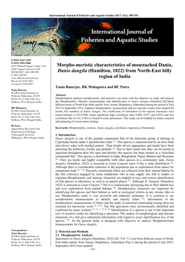 Morpho-Meristic Characteristics of Moustached Danio, Danio Dangila